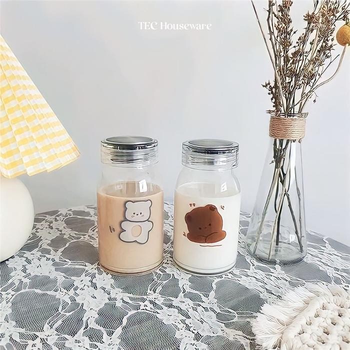 

TECBORA Korean Glass Bottle/ Botol Minum Lucu kaca tebal pudding ml