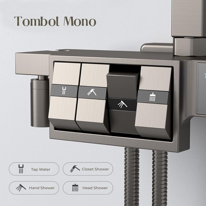 

TECMONO Shower Set Brass Luxury LED Hot/Cold Keran Shower Dinding Wall Shower Set Thermostatic Rain