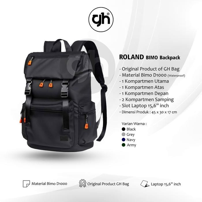 

GH-Bag Tas Ransel Sekolah Kuliah Kerja ROLAND Backpack Bimo Waterproof Pria Wanita