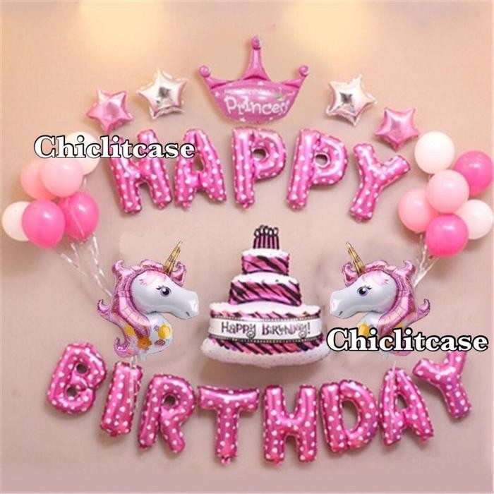 Set paket balon dekorasi ulang tahun anak unicorn Ulang tahun