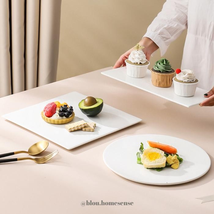 Piring Hotel Keramik Putih Flat Kotak Persegi Strip Sushi Ukuran Besar