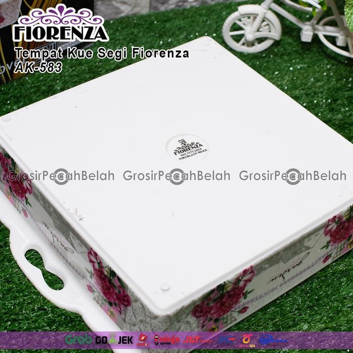 Tempat Wadah Piring Kue Segi Keramik Motif Bunga Fiorenza AK-583
