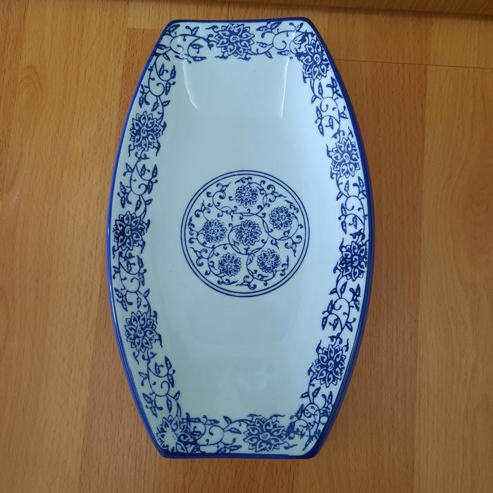 Piring keramik saji semi oval kecil 14,5x24cm