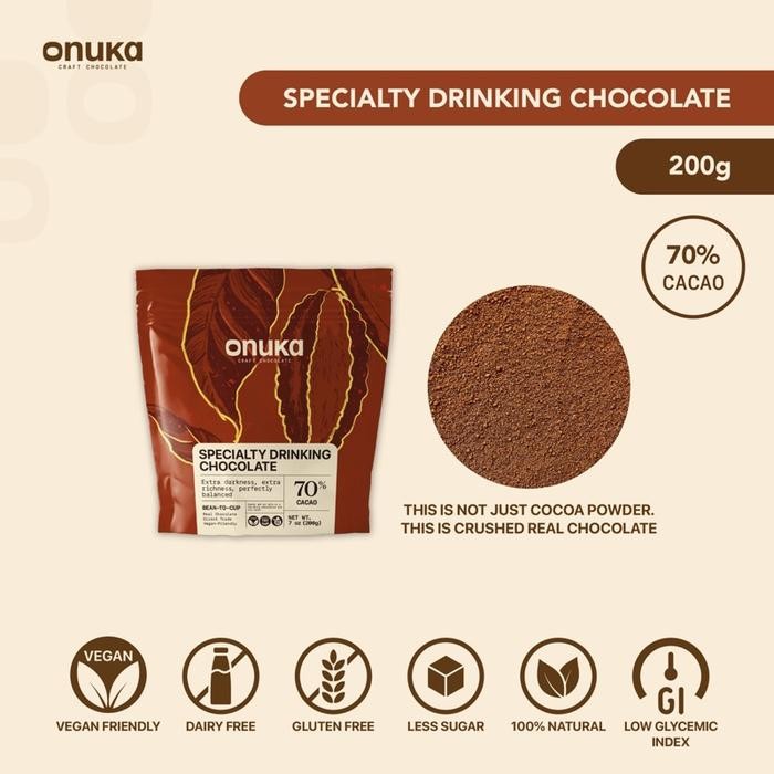 

Onuka 70% Dark Specialty Drinking Chocolate 200g / Low Sugar / Rendah Gula / Minuman Coklat Asli