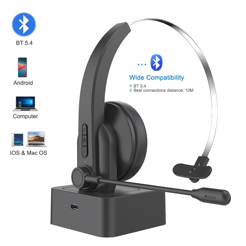 Bluetooth Headset With Mic Wireless Noise Reduction Headphones Hands-free Call For PC Laptop Call