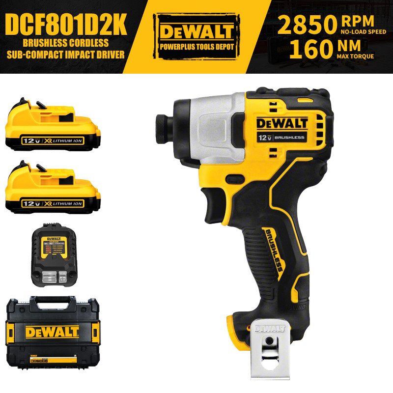 DEWALT DCF801D2K Kit Brushless Cordless Sub-Compact Impact Driver 12V Power Tools 2850RPM 160NM