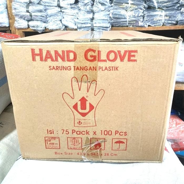 Hand Glove Dus isi 75 bks, sarung tangan plastik dus isi 75 bks