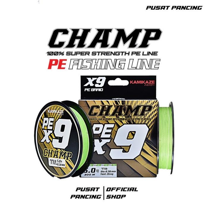 KAMIKAZE Senar Pancing Champ X9 300MTR Flame Green White Collor SIC Technology X9 Braide PE Fiber
