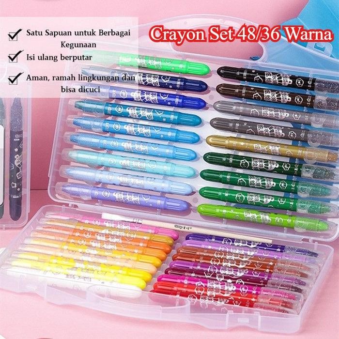 

Grasp Crayon Set 48/36 Warna Mata Sedang Silky Crayon Water Soluble Crayons Krayon Licin Grasp