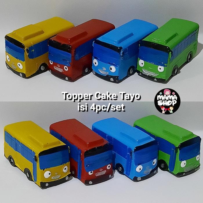 Mama Shop Topper Cake Figure Bus Tayo Patung Hiasan Kue Ultah Anak isi 4pc/set Merah Kuning Biru
