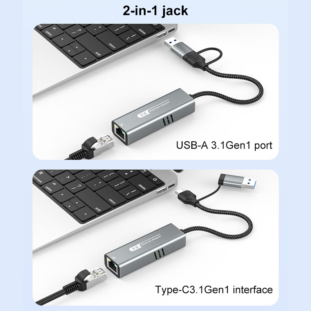 USB/Type C To Ethernet Adapter 5000Mbps USB C To Ethernet Adapter USB-C To RJ45 Network Converter