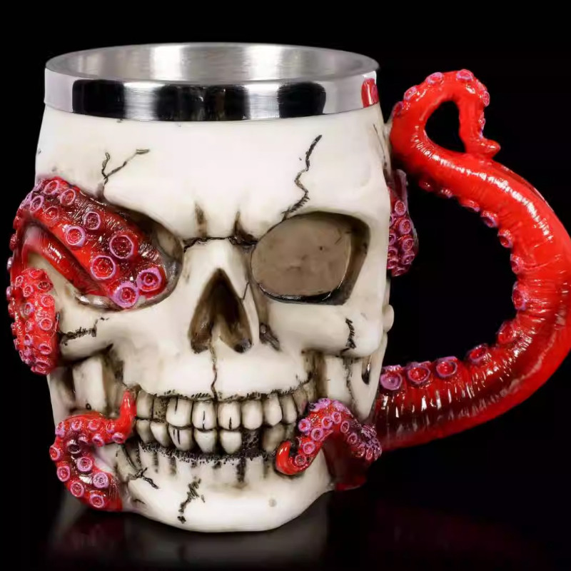 Octopus Stainless Steel Beer Mug Gothic Skull Coffee Cup American Style Barware Creative Themed
