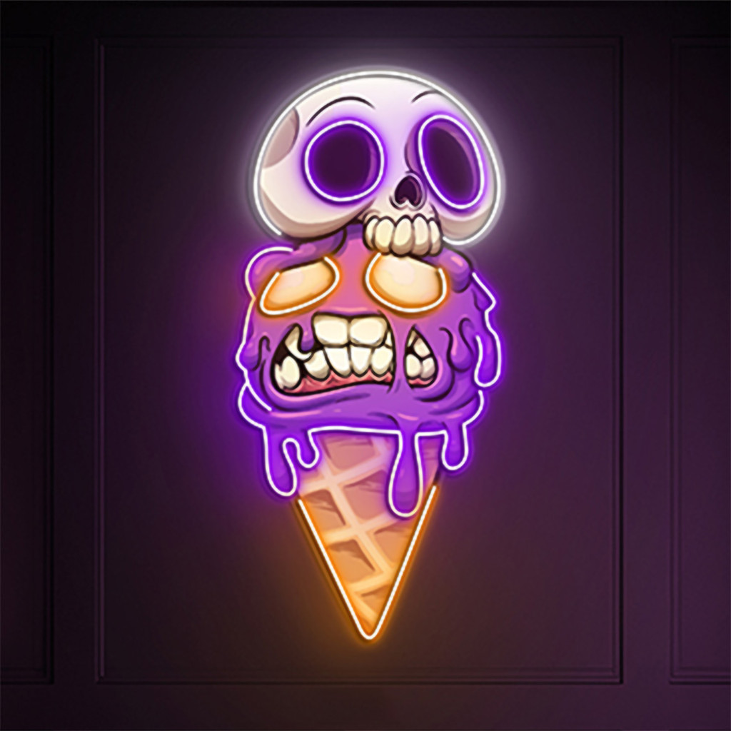 Skull Ice Cream Neon Sign UV Print Skull Ice Cream Art Neon Ice Cream Shop Wall Decor Home Cafe