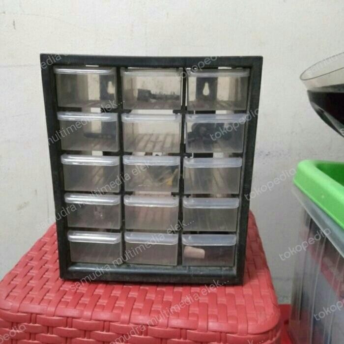 Rak Sparepart 5 Susun Rak Kotak Komponen Elektronik 15Slot Ready