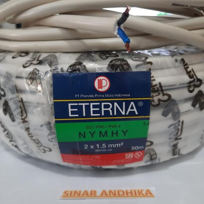 (Expert) KABEL ETERNA NYMHY 2 X 1.5 MM PERMETER SERABUT TEMBAGA ISI 2