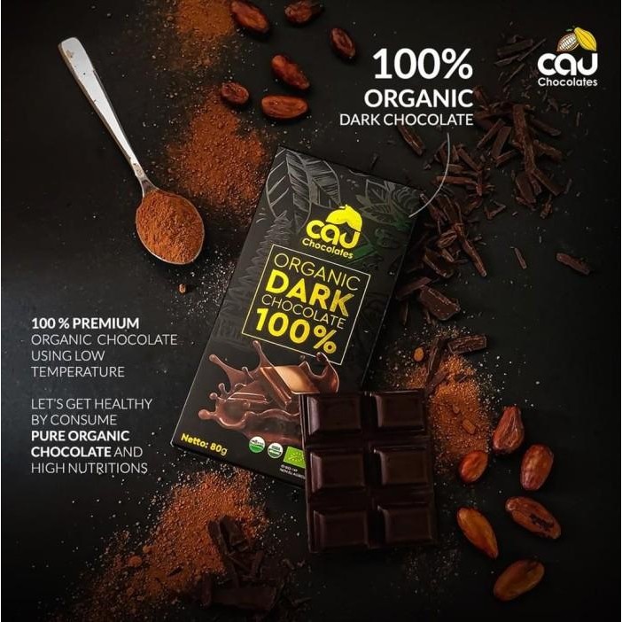 

(Expert) Organic Dark Chocolate 100% No Sugar 80g Cokelat Keto - Cau Chocolates