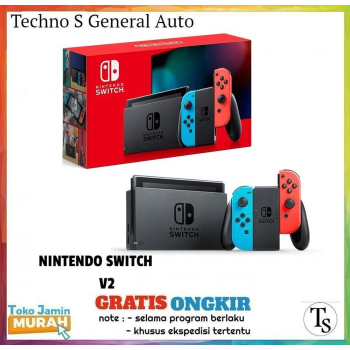 Nintendo Switch Neon Grey Versi 2 - Nintendo Switch V2 Free Bonus