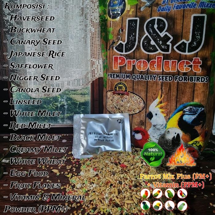 J&J Parrot Pharmacy Mix Plus (PPM+) (5KG) Pakan Lovebird, Falk, Conure