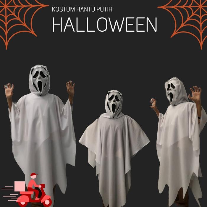 Ready Bisa Cod Kostum Halloween Anak Dewasa Hantu Putih Cosplay Jubah Ghost White Halloween Klasik