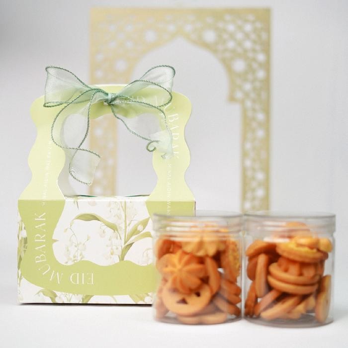 

Box Lebaran Hampers 2 Toples Tabung Box Kue Kering Idul Fitri Elegant Bunga Hijau ( Free Pita Tanpa