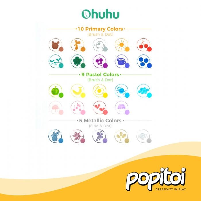 

ohuhu dual tip brush & dot water based marker pens 24 colors kode 702