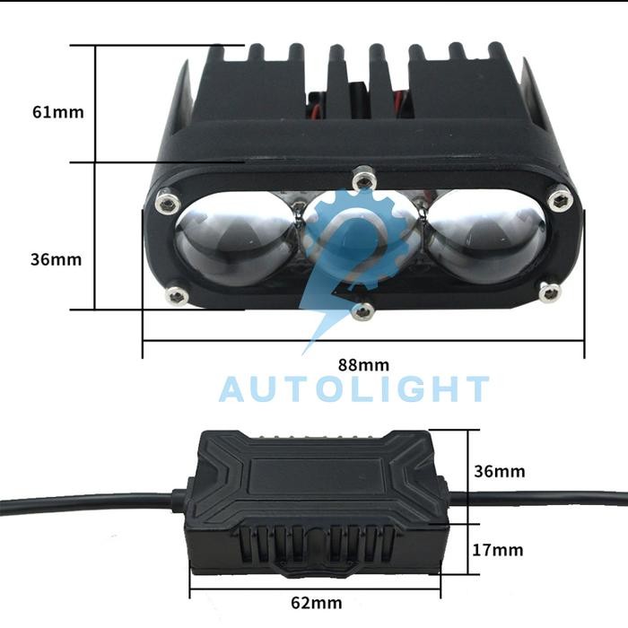 Bebas Ongkir Lampu Tembak 3 mata mini projie mini laser 3 mata auto light 120W/Pasang U22 U Premium