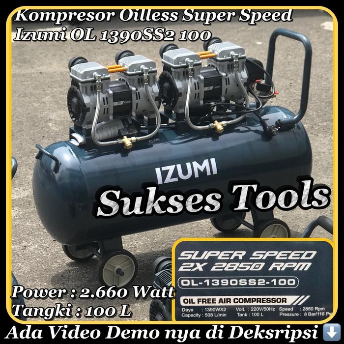 New Kompresor Oilless Izumi Ol 1390 Ol1390 Ss2 100 Kompressor 3,5 Hp 100 L