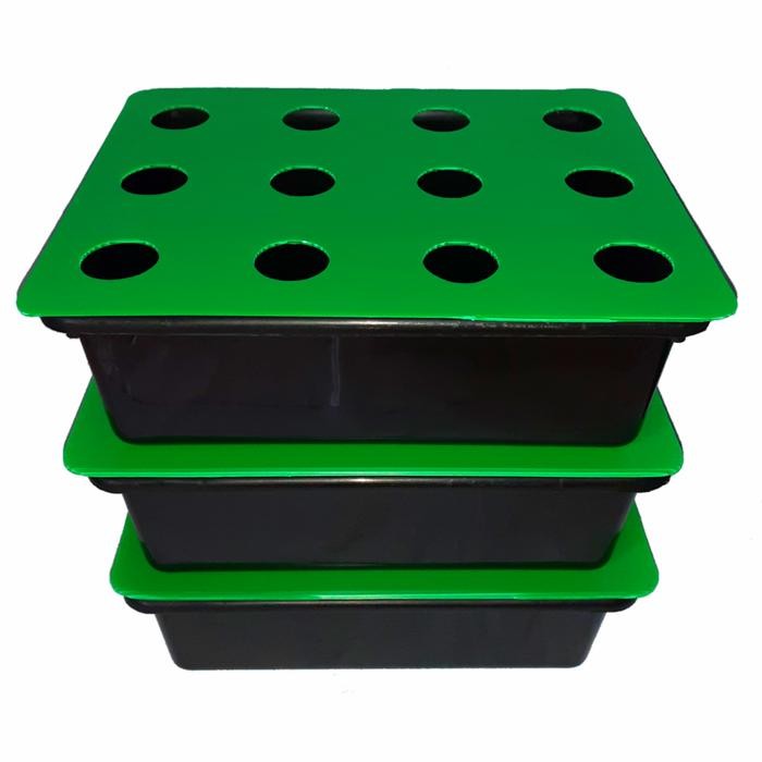 Bak Hidroponik + Tutup Impraboard 12 Lubang 3 Set