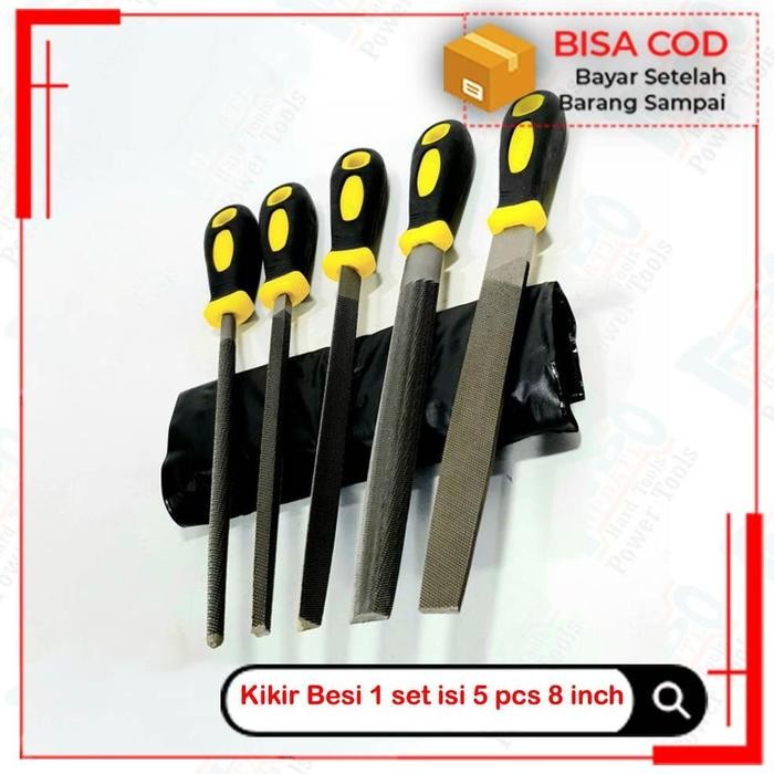 Kikir besi baja gepeng Plat baja Set Lengkap isi 5 pcs Ukuran 8 inch