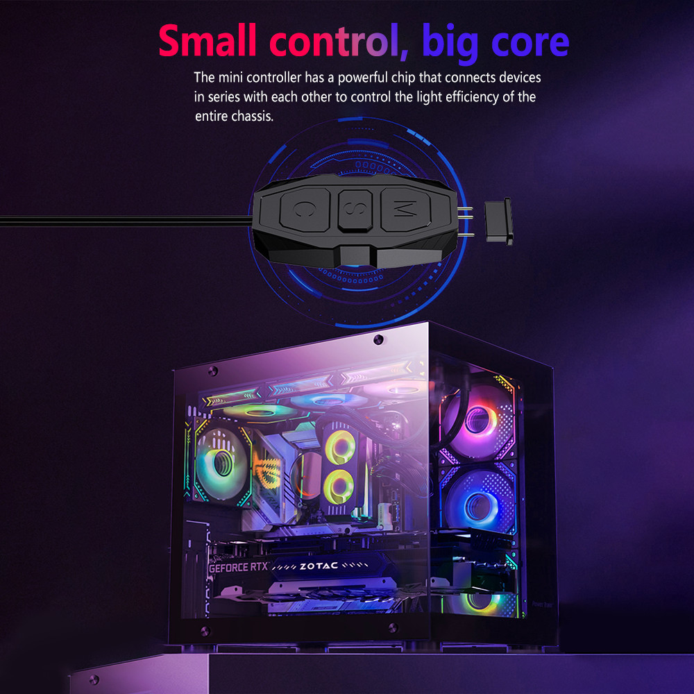 5V 3-Pin ARGB Controller SATA Power Supply Mini RGB Controller 3-Pin Hub for PC Cpu Chassis Fan