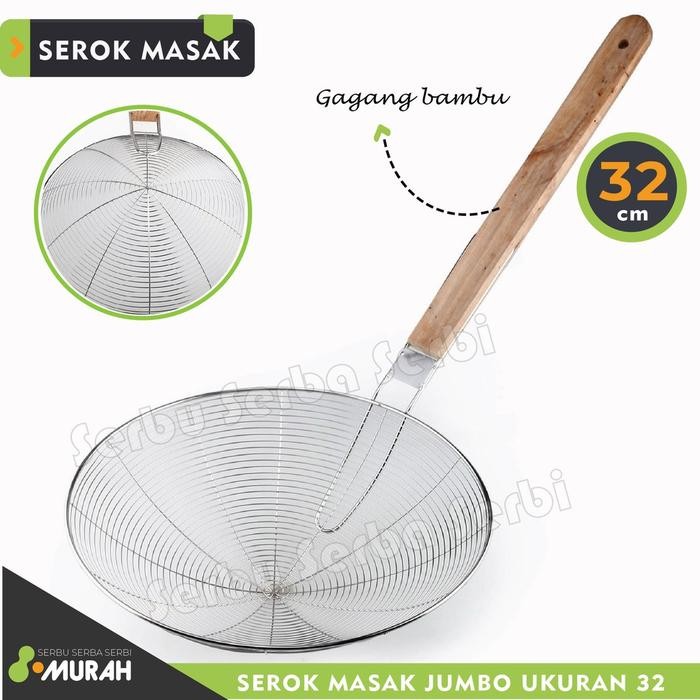 Serok Jumbo - Serok Masak / Saringan Serok Gagang Bambu - Strainer Frying Pasti Diskon