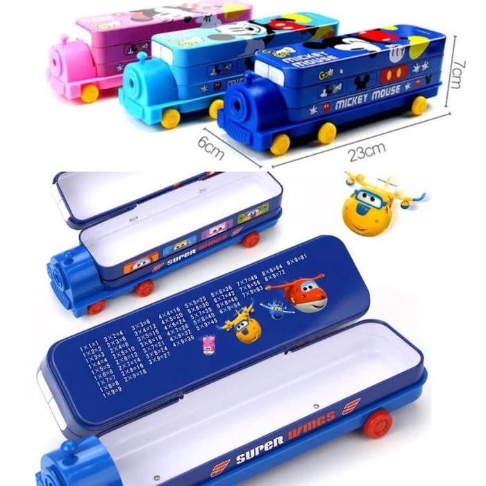 

disney pencil case train shape two layers kotak pensil bentuk kereta dua tingkat dengan serutan