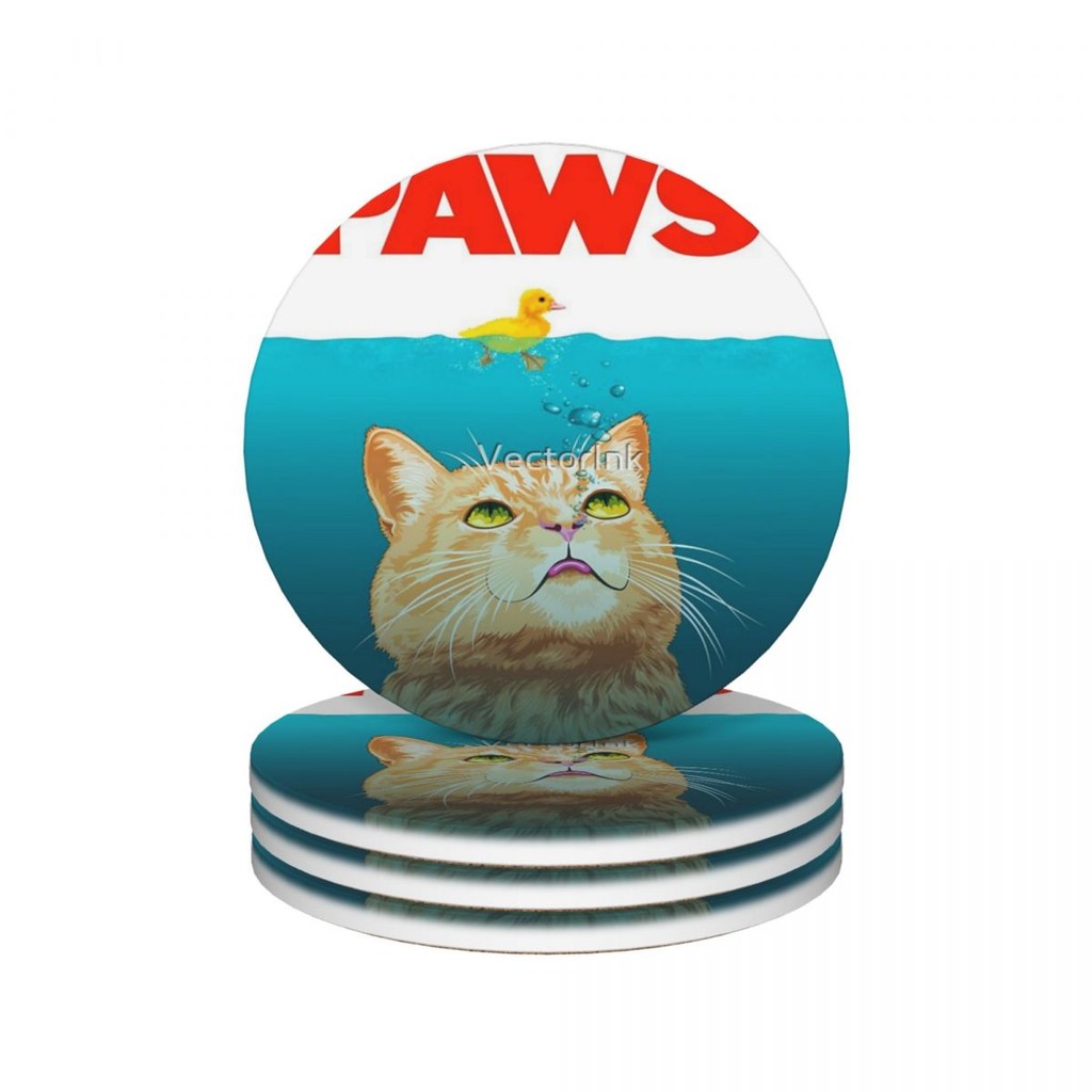 Paws Ceramic Coasters Kitchen Bar Supplies (Pack of 4 pieces)