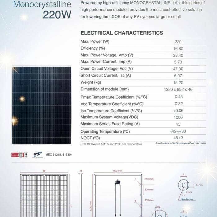 Solar cell 220wp Monocrystalline ica solar