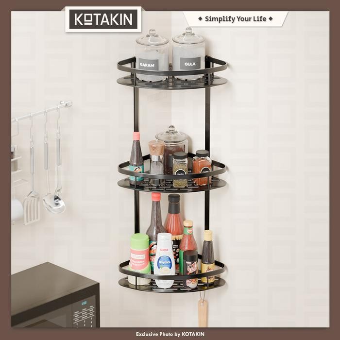 Rak Siku Dapur Kamar Mandi Penyimpanan Bumbu Shampoo Serbaguna 3 Susun Dilengkapi Cantolan
