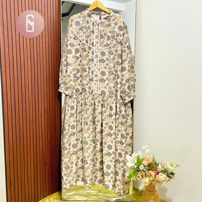 Myshawl Liani Janara Gamis Motif Bunga Kekinian Jumbo Mango Crinkle Dress Kondangan Lebaran Cantik