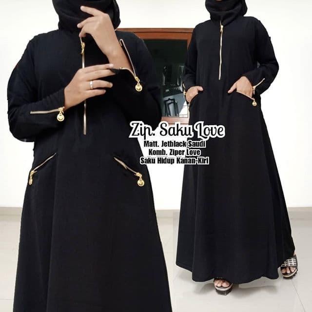 abaya gamis hitam arab jetblack ori saudi ZIPPER SAKU LOVE