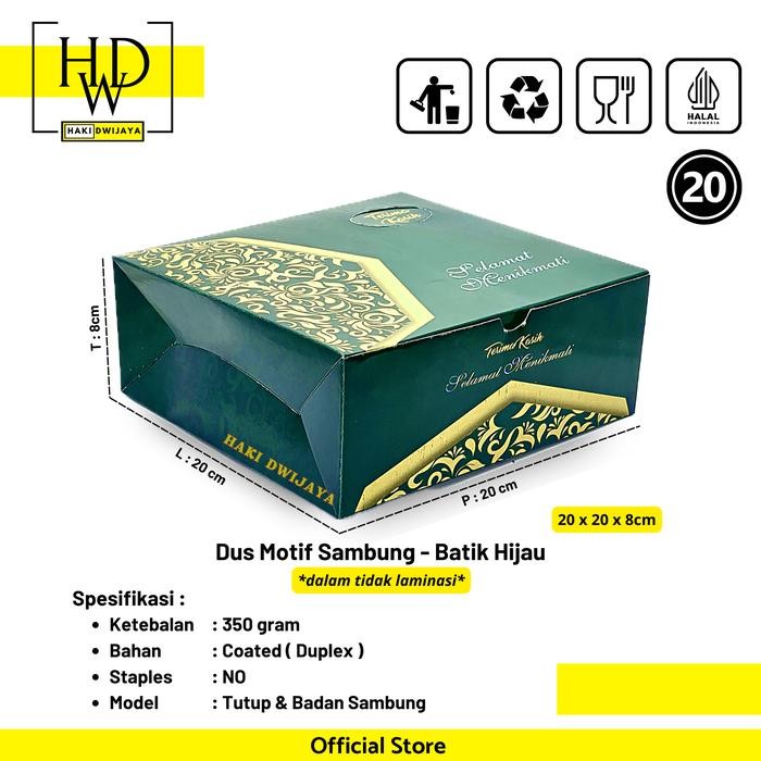 Baha - [50Pcs] Dus / Kotak Nasi 20X20X8Cm Full Colour - Motif Batik Hijau Sambung