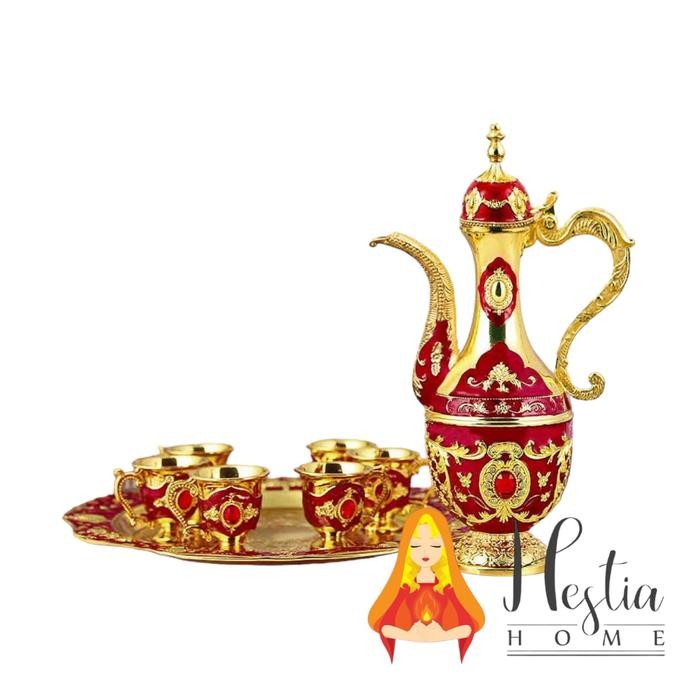 Home Pro Turkish Kettle Teko Arab Aladin Set Cangkir Teh Nampan Emas
