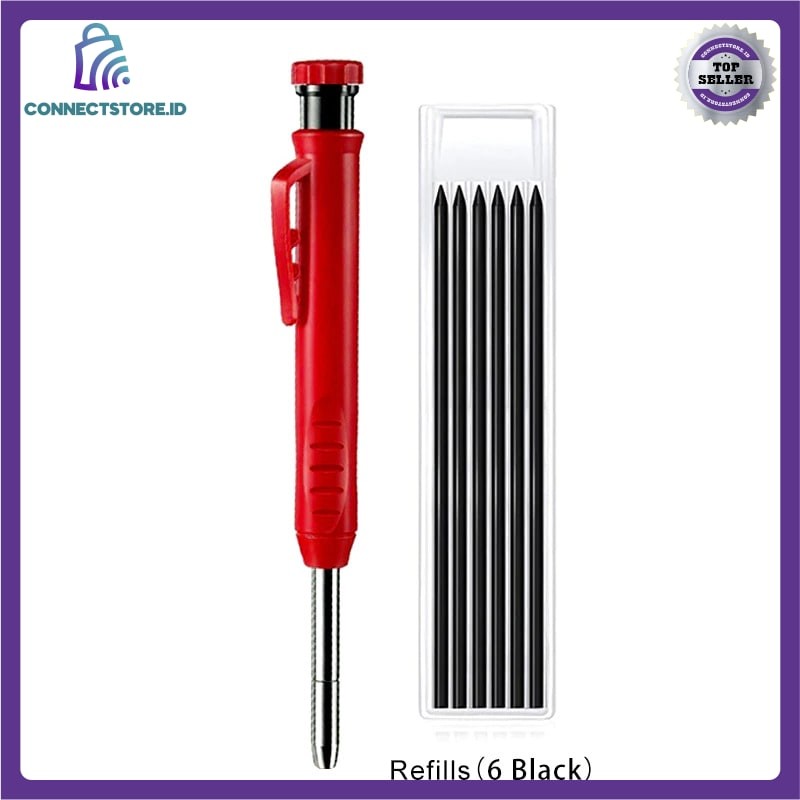 

Pensil Tukang Mekanik Carpenter Marking Pencil with Refill 6 PCS-Hitam