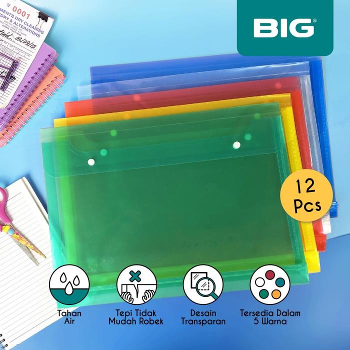 

BIG Map Kancing 2 F4 Folio Plastik Map Dokumen Kancing 2 Transparan Punggung MF-8114 12 Pcs