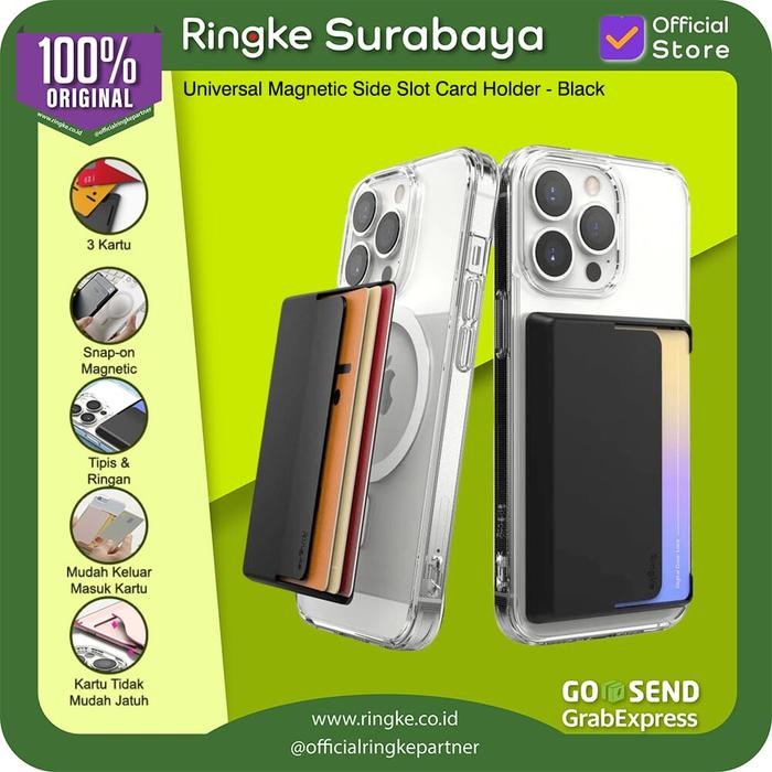 

Ringke Magnetic Card Holder Side Slot Black Anti Crack tempat kartu