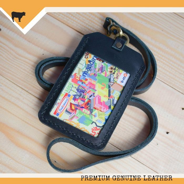 

GANTUNGAN ID CARD KULIT ASLI WARNA HITAM ID CARD HOLDER NAME TAG