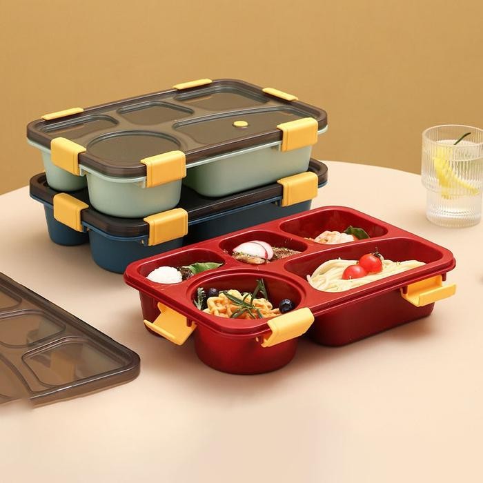 Lunch Box Kotak Makan Bekal 2 Sekat Set Tempat Bekal Makan Anti Tumpah Free Sendok Garpu Kitchenware
