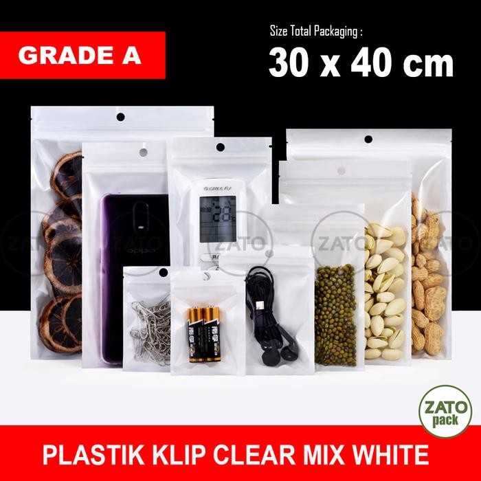 

30X40 CM 100 PCS PLASTIK KLIP PLASTIK ZIPLOCK PUTIH MIX CLEAR BUNGKUS KEMASAN PACKAGING ZATOPACK