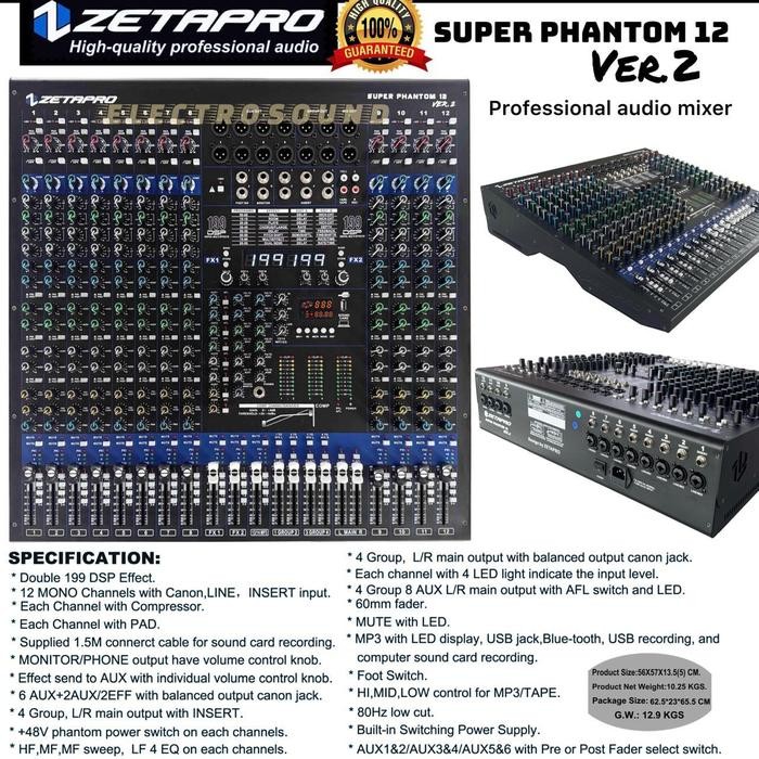 Mixer Audio Zetapro Super Phantom 12, Compressor / Zetapro Original Pasti Ori