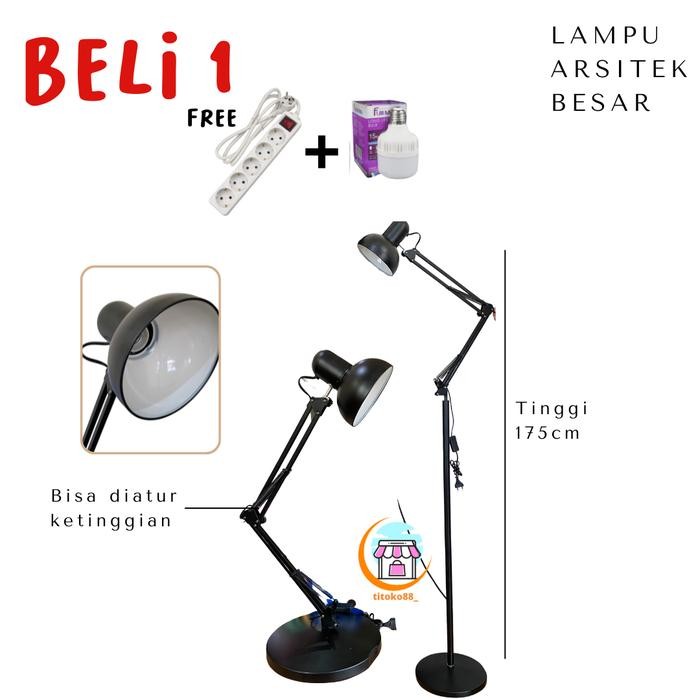 ( Besar + Tinggi ) Lampu Meja Baca Belajar - Jepit Arsitek - Flexibel