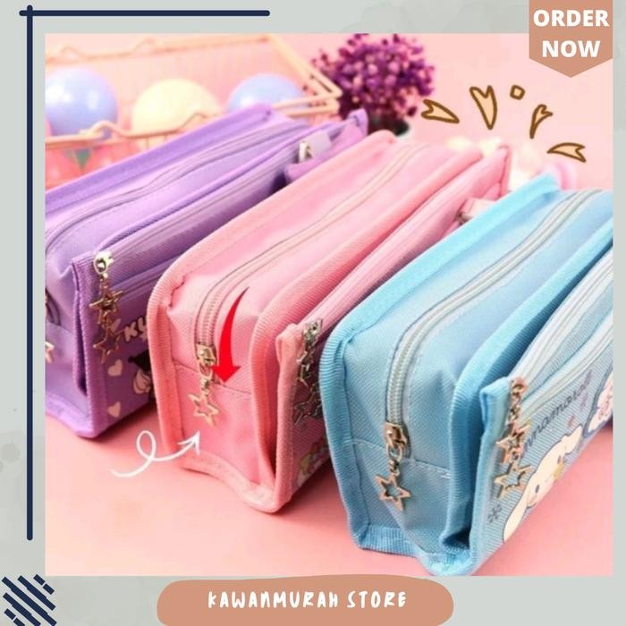 

Tempat Pensil Multifungsi Motif Sanrio Kuromi Melody / Tas Alat Tulis Kanvas Sekolah Pena Stationery