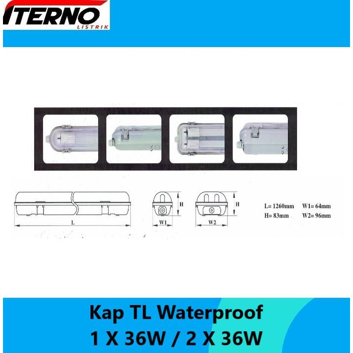 Kap Lampu Waterproof 1X36 1X36W Tl Led 1X16W Ip65
