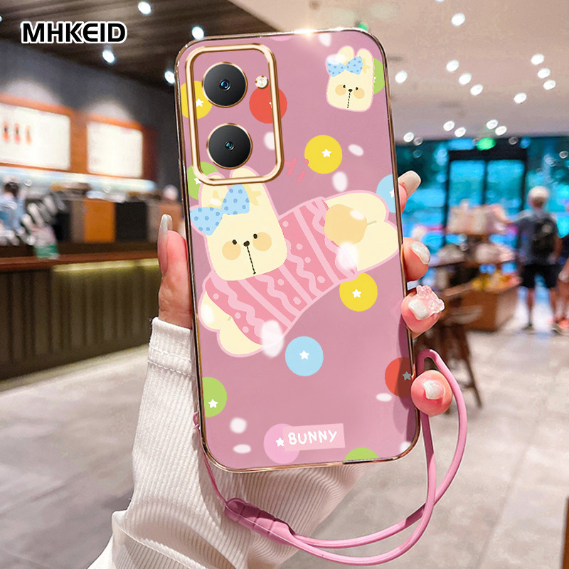 MHKEID Casing Hp Untuk VIVO Y03 Y18 Y18E Y28s Y28 5G Y28 2024 4G Case Casing pola Kelinci dan beruan